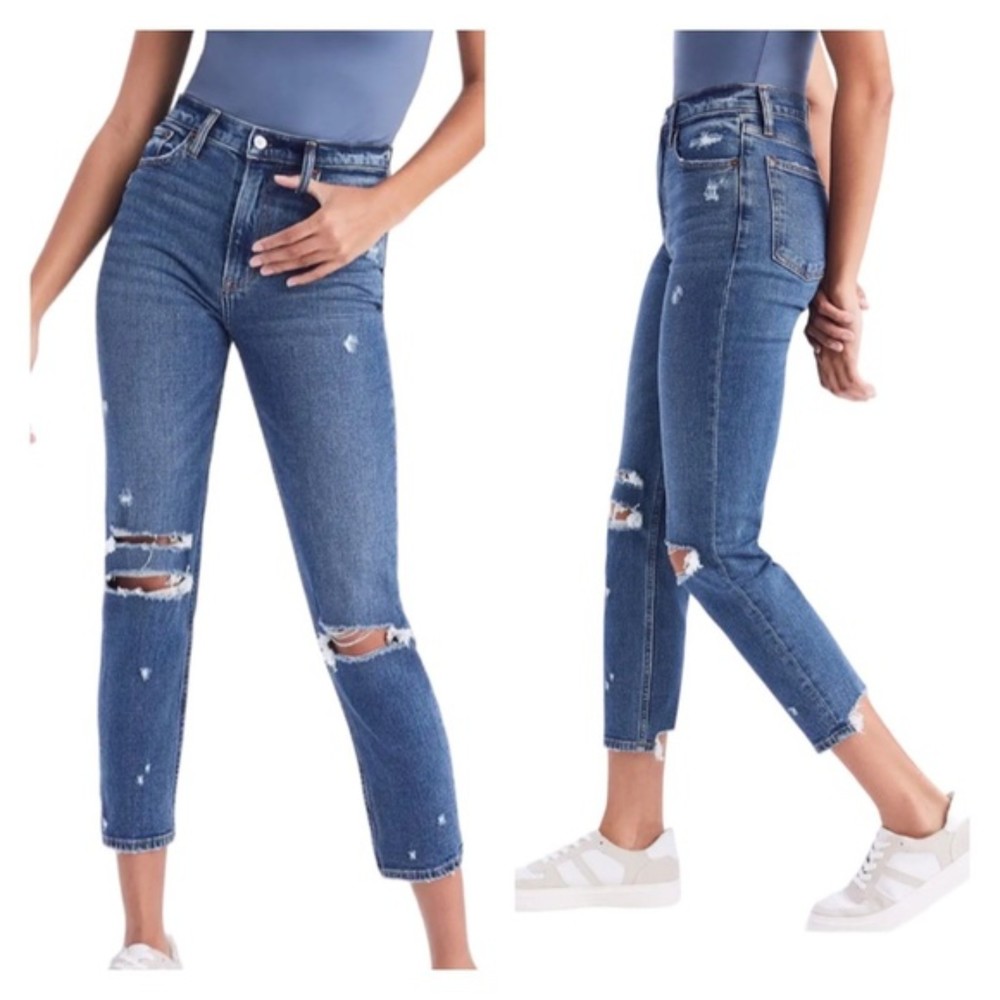 A&F The High Rise Mom Jean Distressed Raw Hem Size 25/0